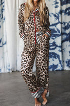 Leopard Colorblock Stripe Edge Pajama Set