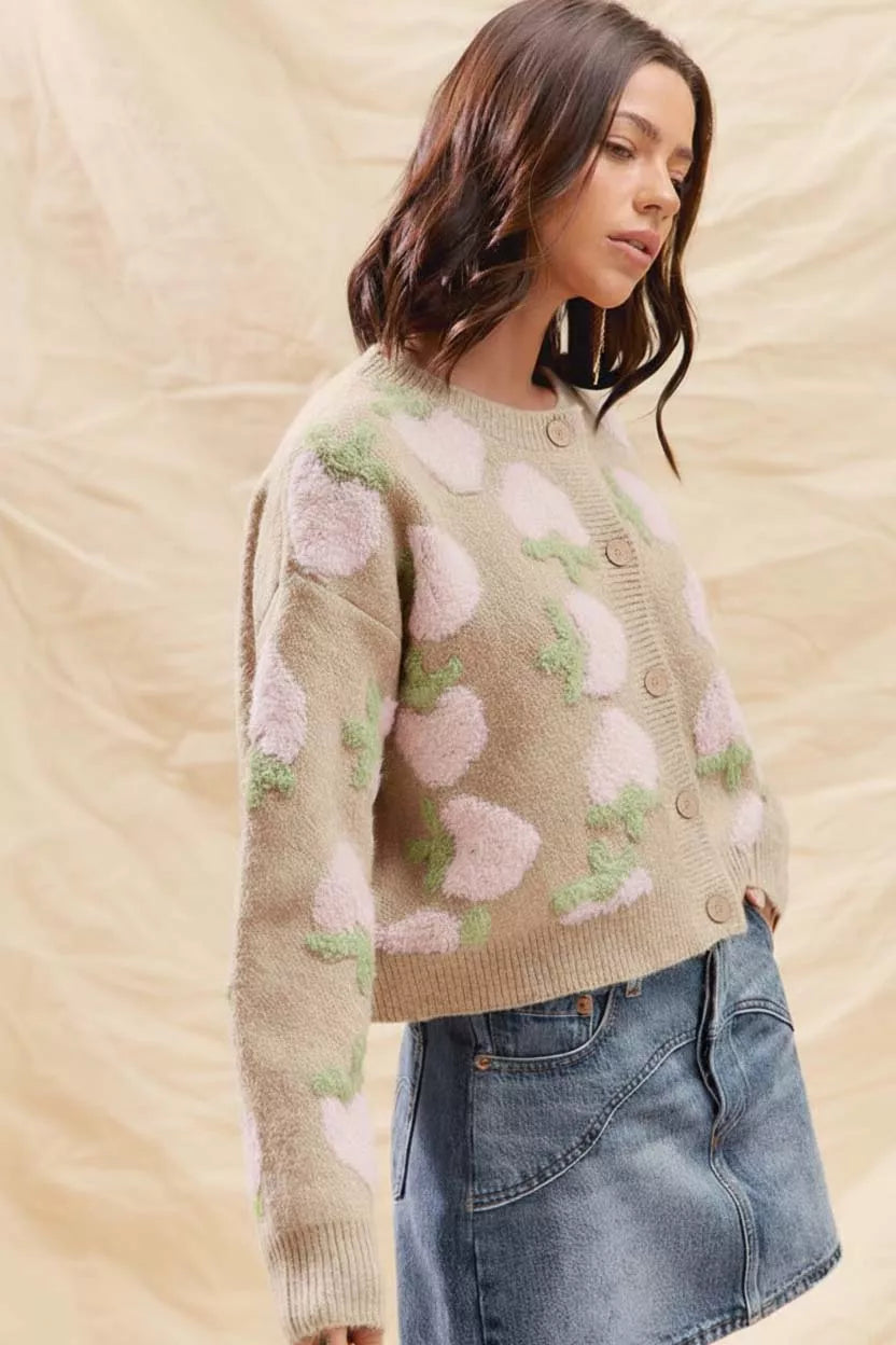 Strawberry Pattern Button-Up Cardigan
