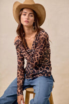 Leopard Printed Mesh Button Up Shirt