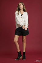 Button-Front V-Neck Knit Cardigan