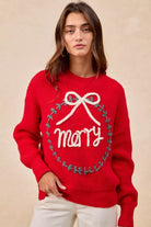 BiBi Christmas Wreath Merry Letter Knit Top
