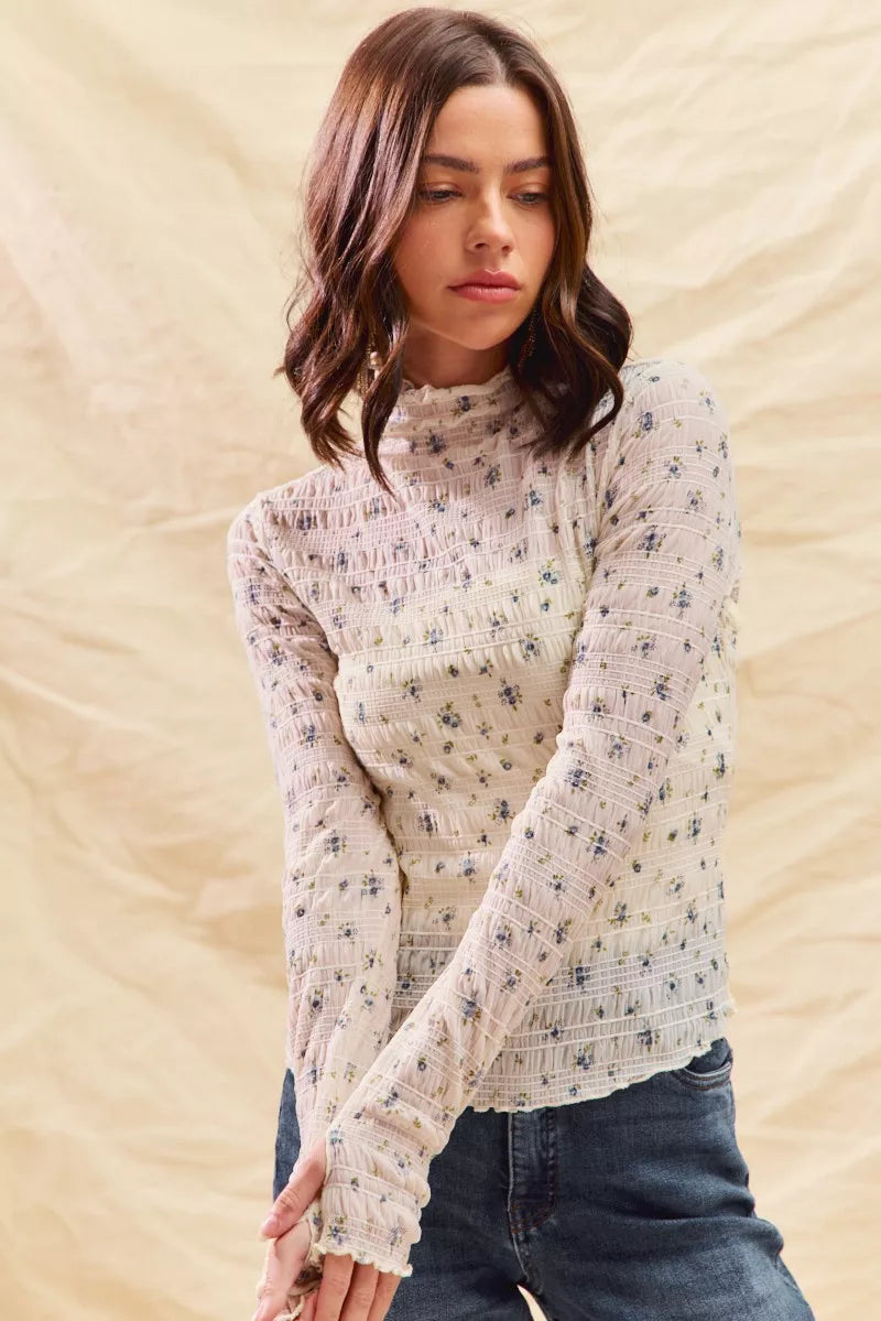 Floral Print Textured Knit Top