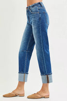 High Rise Straight Jeans with Distressed Hem