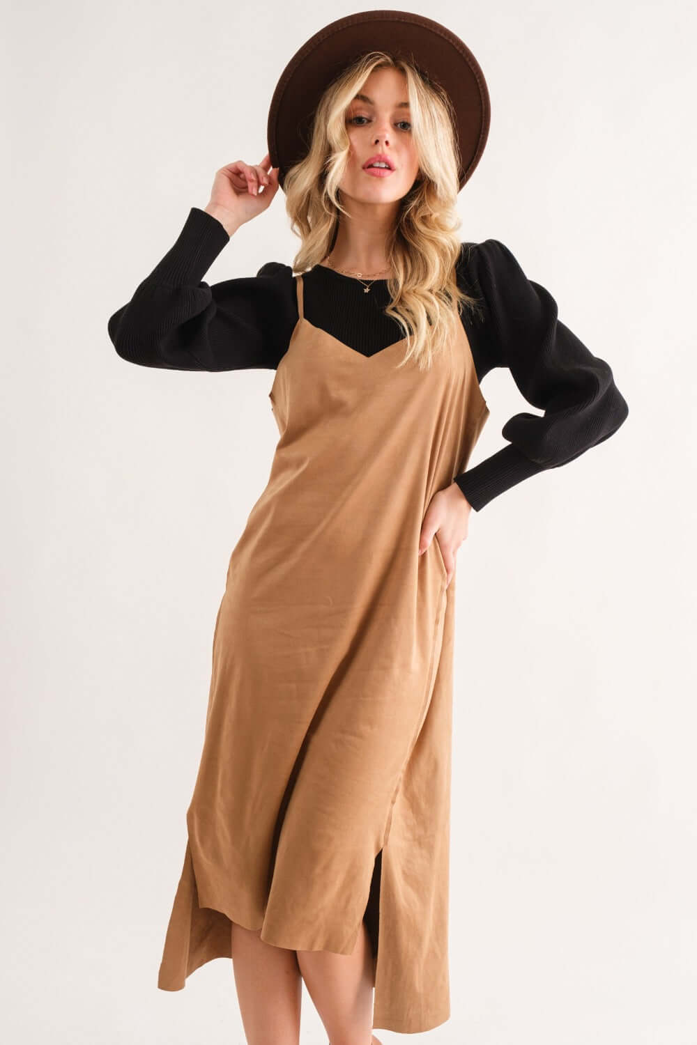 Faux suede midi dress best sale