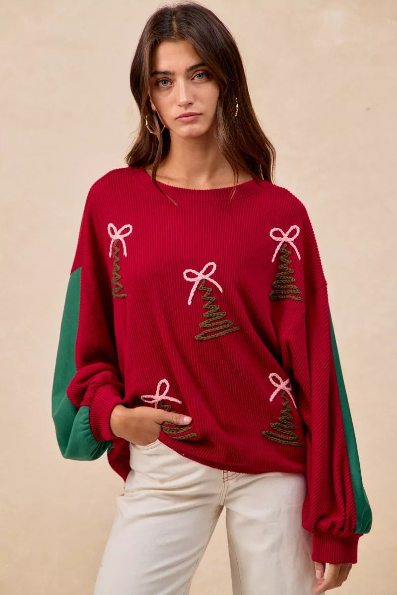 BiBi Christmas Theme Tree Embroidered Sweater