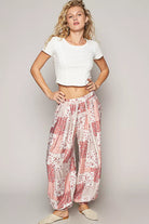 Drawstring Floral Patchwork Wide leg Pants