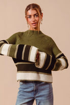 Multi Color Striped Mock Neck Sweater