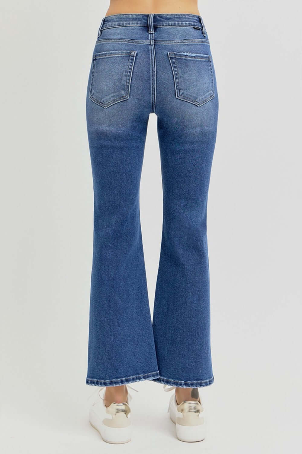 Distressed High Rise Crop Flare Jeans