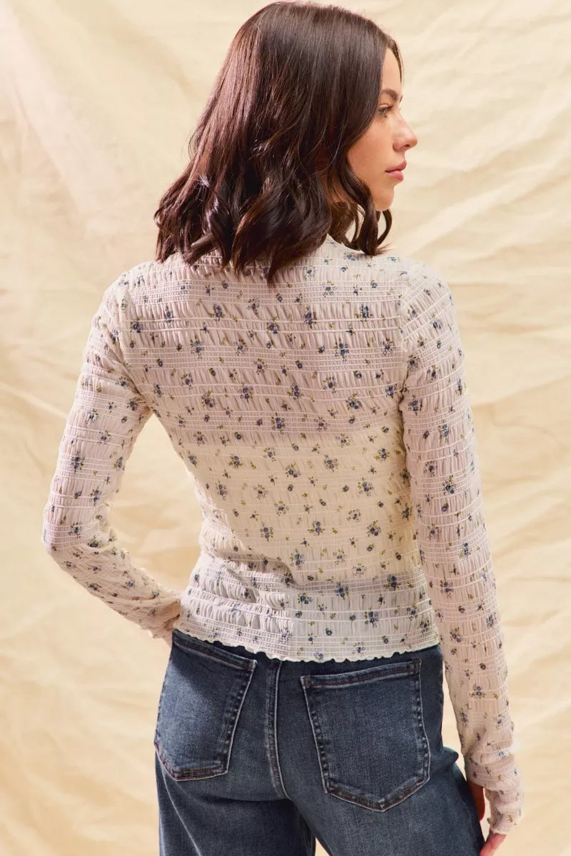 Floral Print Textured Knit Top