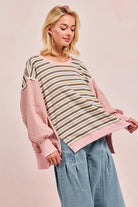 Striped Top With Cut Edge And Reverse Outseam