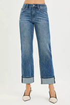 4 Way Stretch Slouchy Straight Jeans with Cuffed Hem