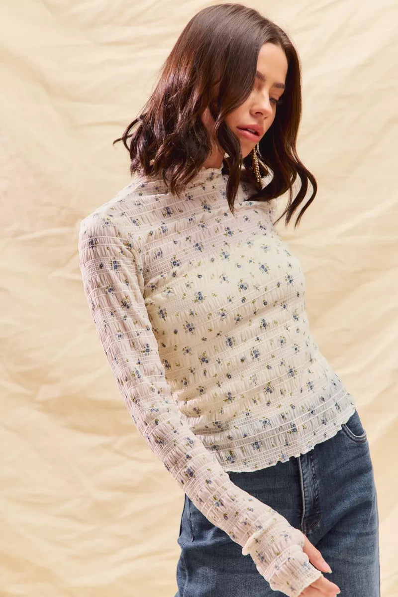 Floral Print Textured Knit Top
