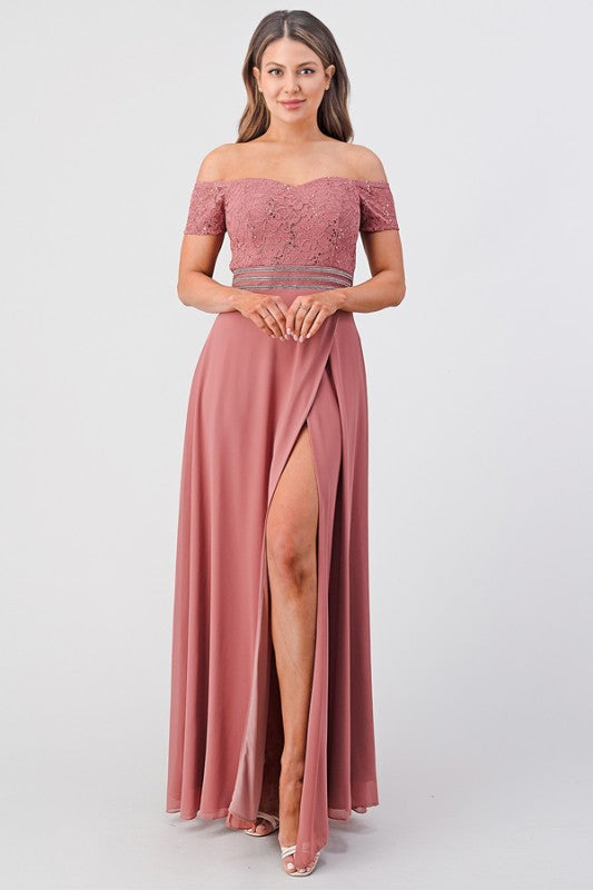 Off-Shoulder Full-Length A-Line Dress
