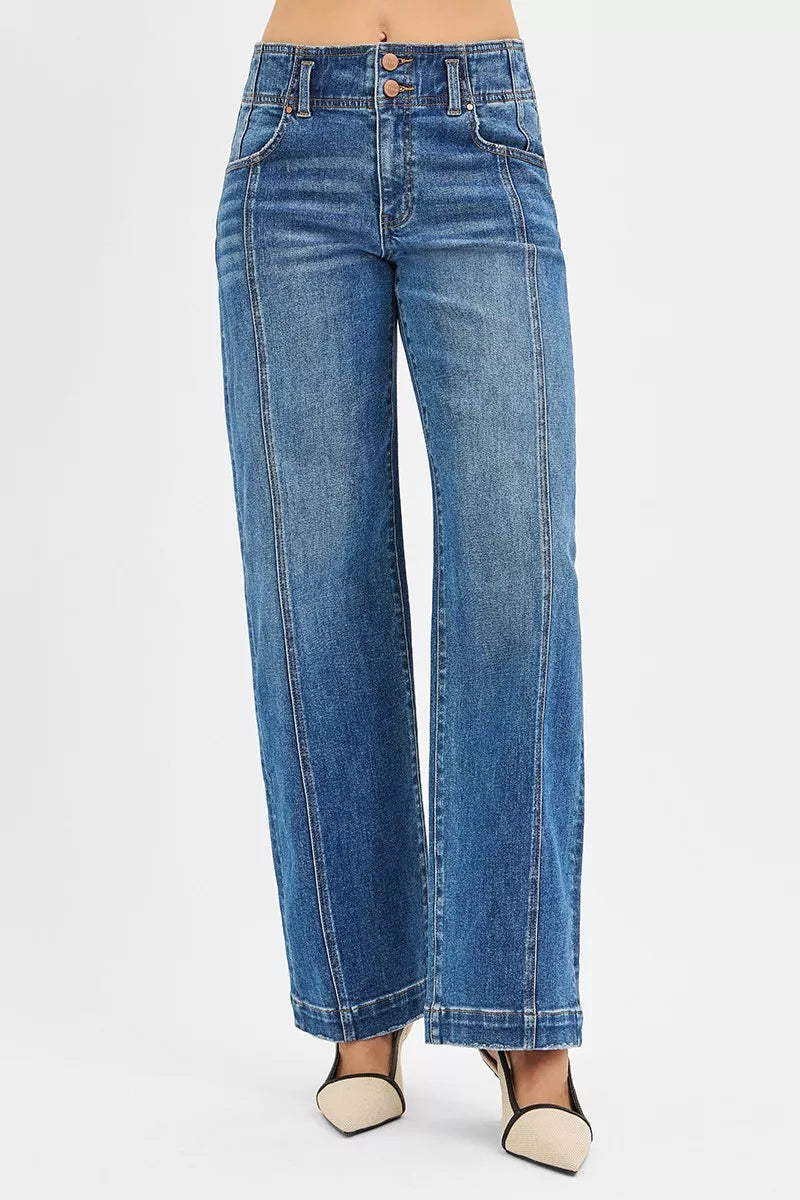 Mid Rise Fit Wide Baggy Jeans