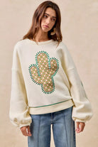 Cactus Embroidered Fleece Sweatshirt