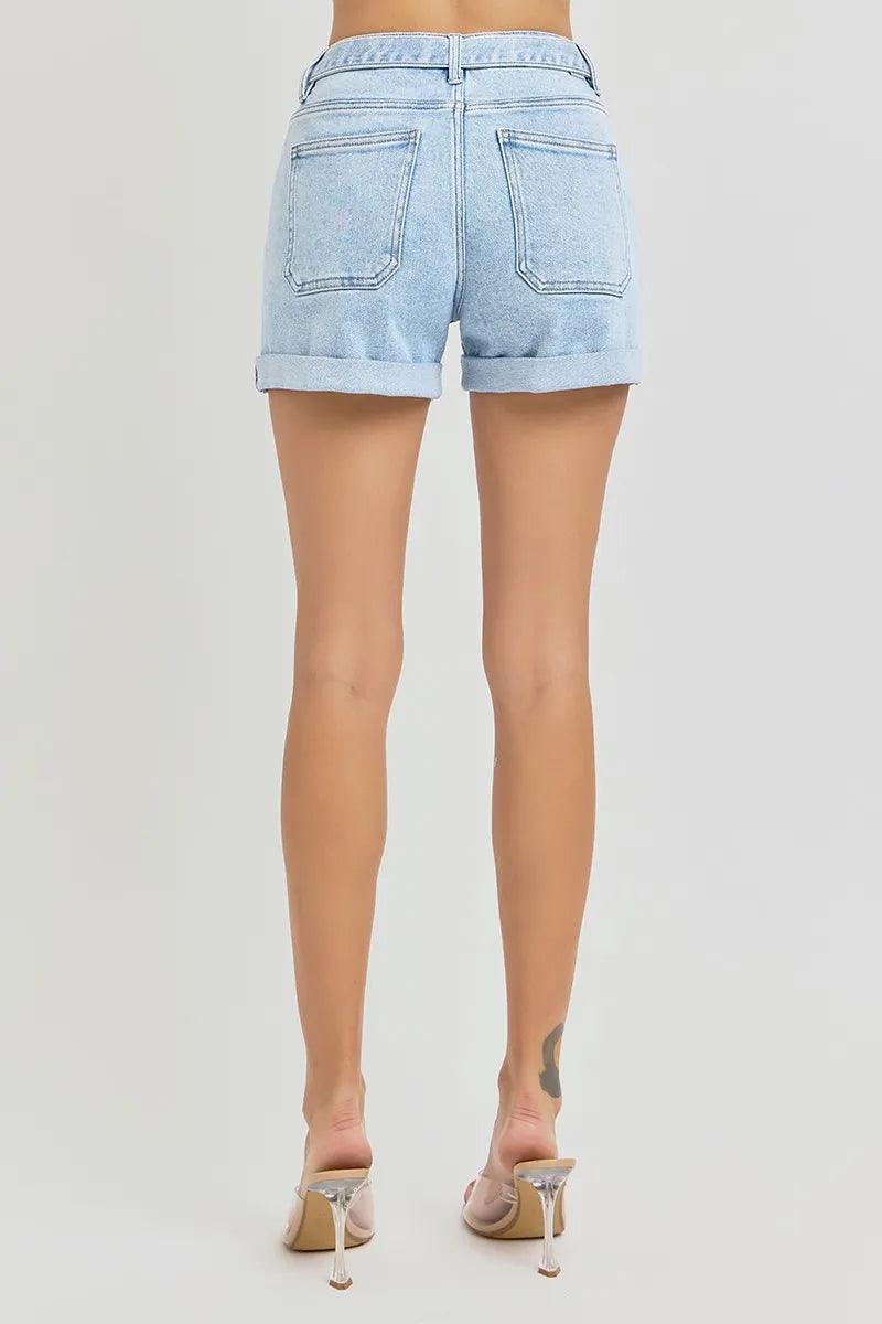 High Rise Belted Roll Up Shorts