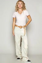 Ribbed T-Shirt with Contrast Overlock Stitching