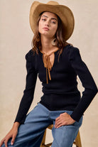 Ribbed Contrast Front Tied Top