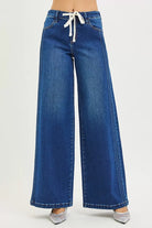 Mid Rise Drawstring Wide Side Pintuck Jeans