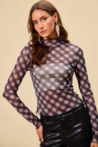 Plaid Mesh Knit Top with Thumb Opening