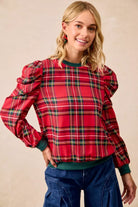 Plaid Exaggerated Shoulder Top