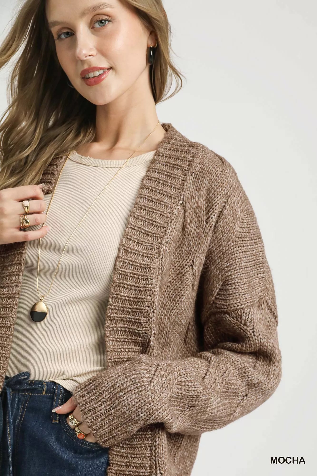 Chunky Cable Knit Open Front Cardigan
