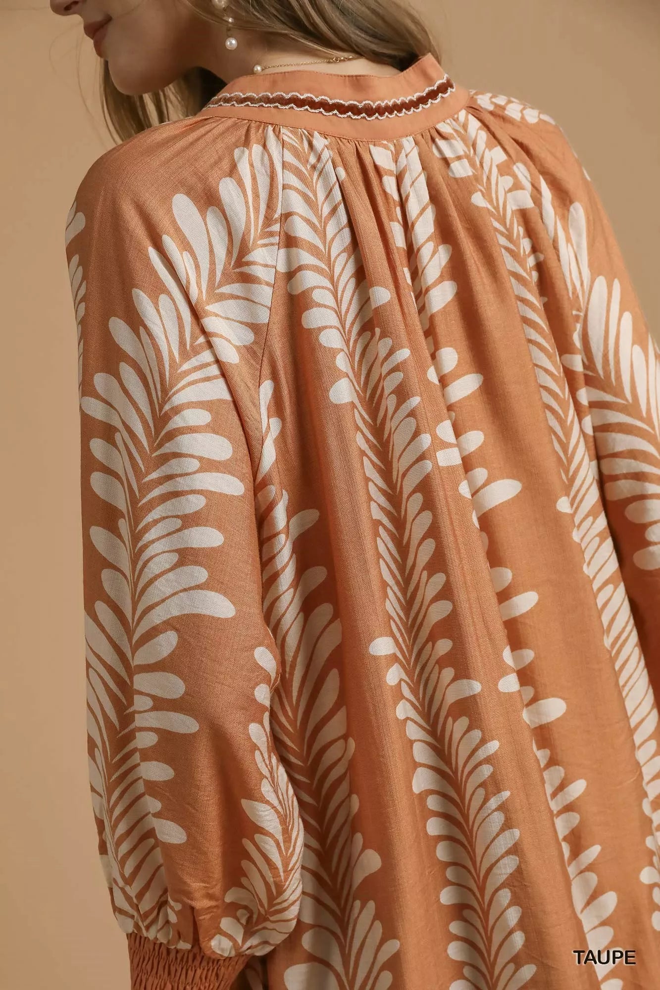 Leaf Print Notched Mini Babydoll Dress