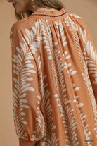 Leaf Print Notched Mini Babydoll Dress