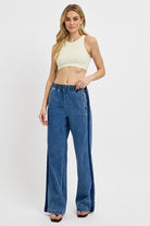 Elastic Waist Wide Leg Jeans