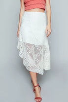 POL Ruffled Floral Lace Skirt with Unbalanced Hem
