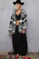 Open Front Geometric Print Cardigan