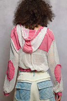 POL Texture Woven Button Down Hooded Shirt with Drawstring Hem