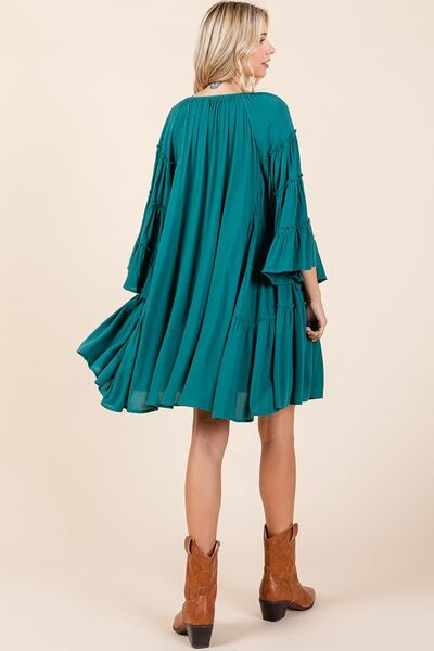 Frill Tie Neck Bell Sleeve Dress