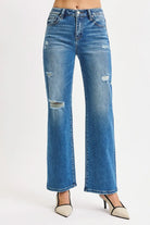 High Rise Ankle Straight Distressed Jeans
