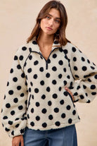 Polka Dot Sherpa Half Zip Up Top