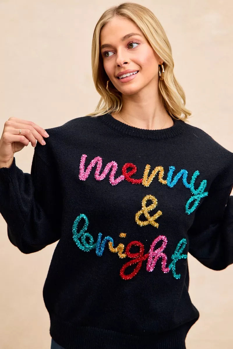 Tinsel Lettering Christmas Sweater