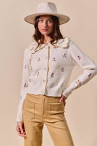 Collared Floral Embroidered Button Down Cardigan