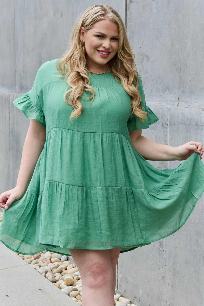 Sweet As Can Be Full Size Textured Woven Babydoll Dress