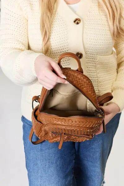 SHOMICO PU Leather Woven Backpack Trendsi