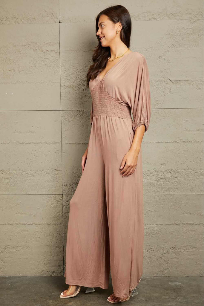 Culture Code Full Size Smocking Waist Jumpsuit