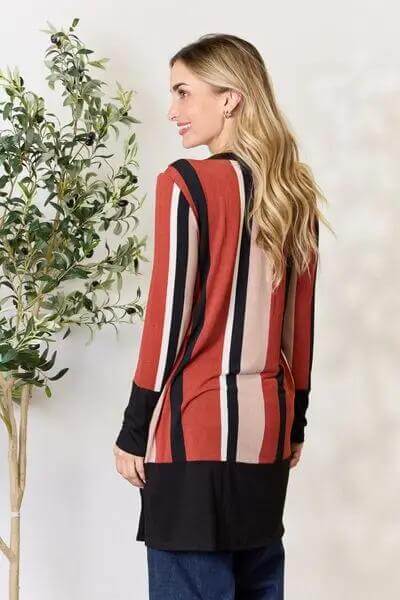 Celeste Full Size Striped Button Up Long Sleeve Cardigan Trendsi