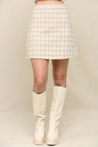 Gigio Houndstooth Pattern Mini Skirts with Back Zipper