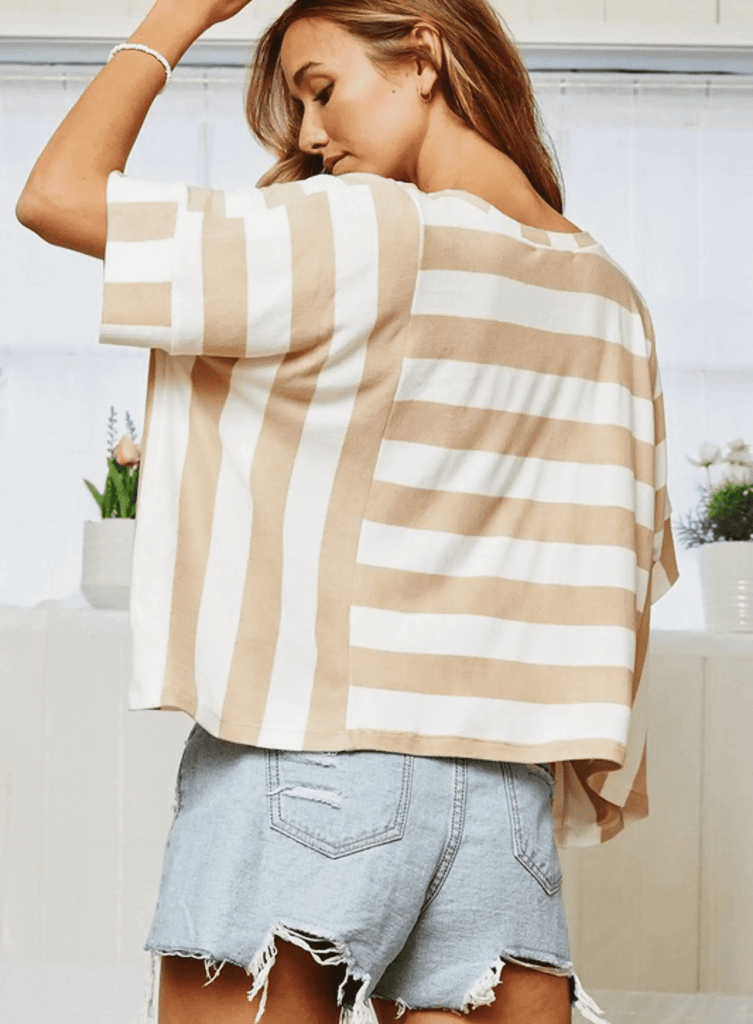 Ces Femme Short Sleeve Striped Boxy Top