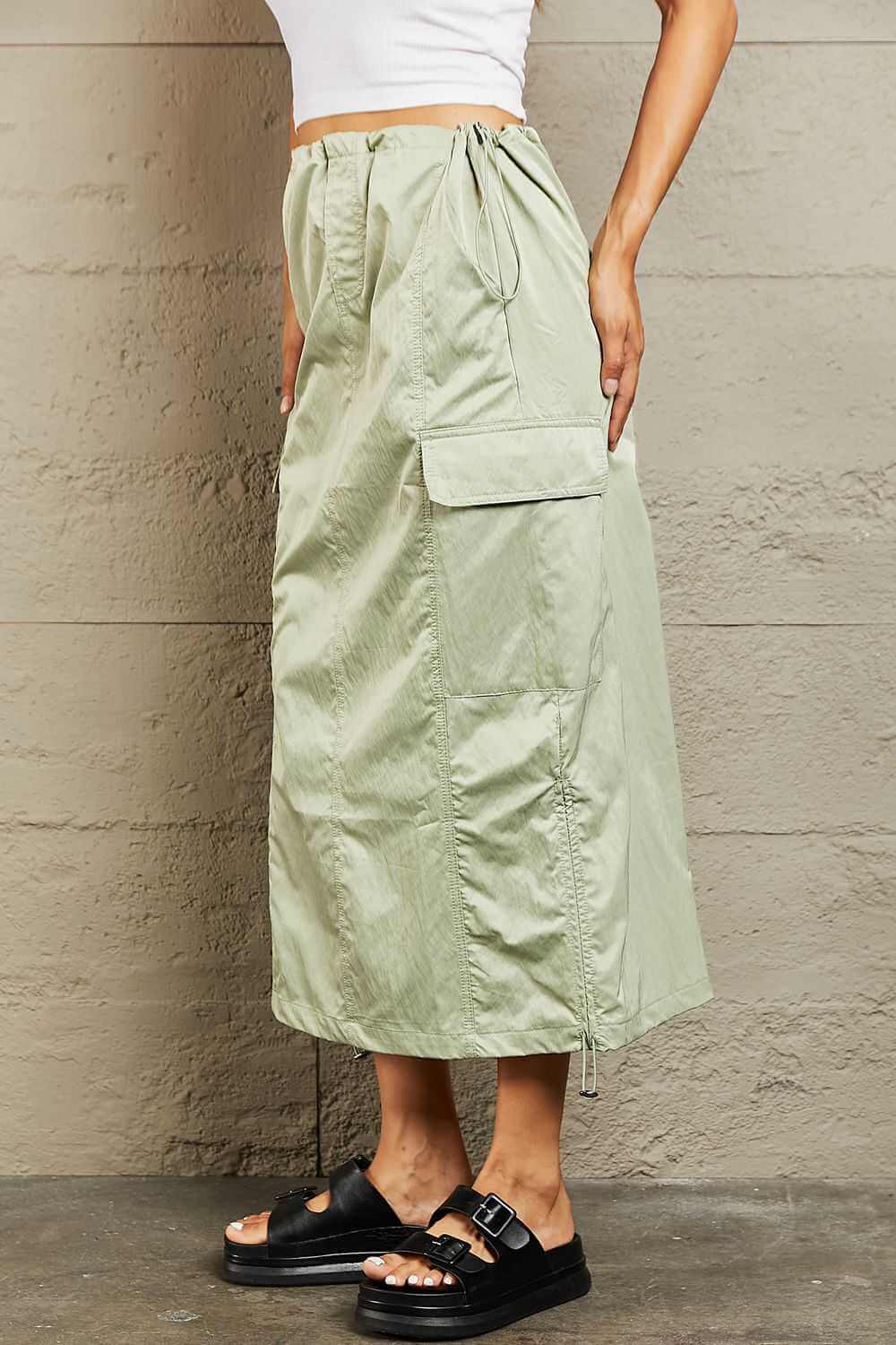 HYFVE Just In Time High Waisted Cargo Midi Skirt