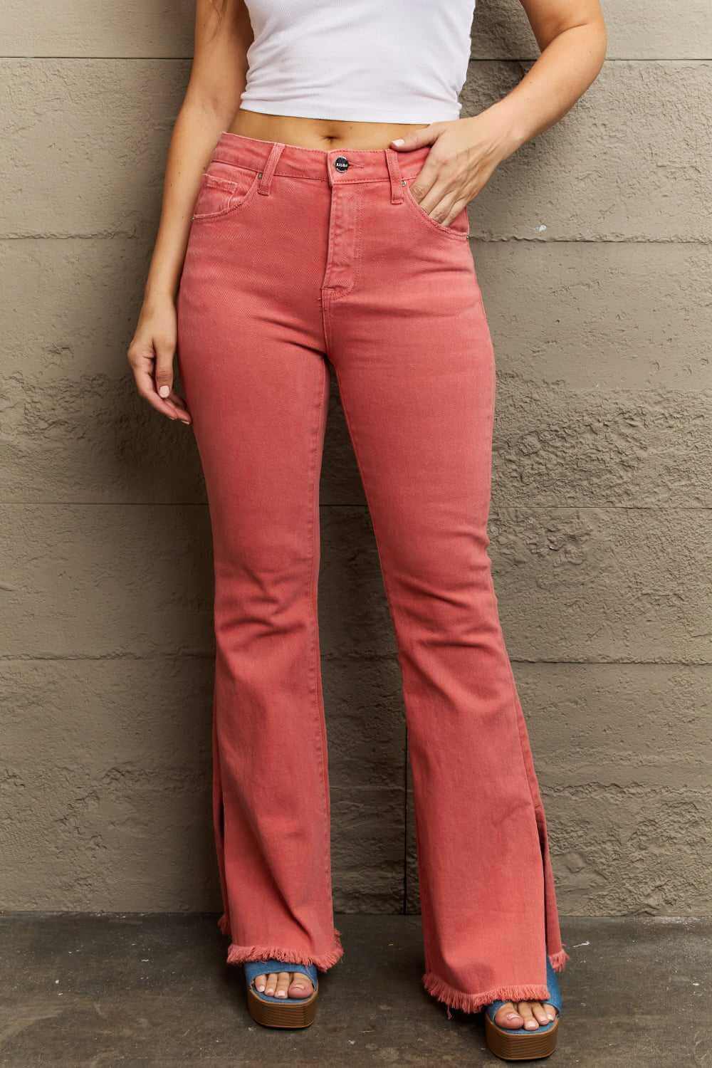 Bailey High Waist Side Slit Flare Jeans - Rocca & Co