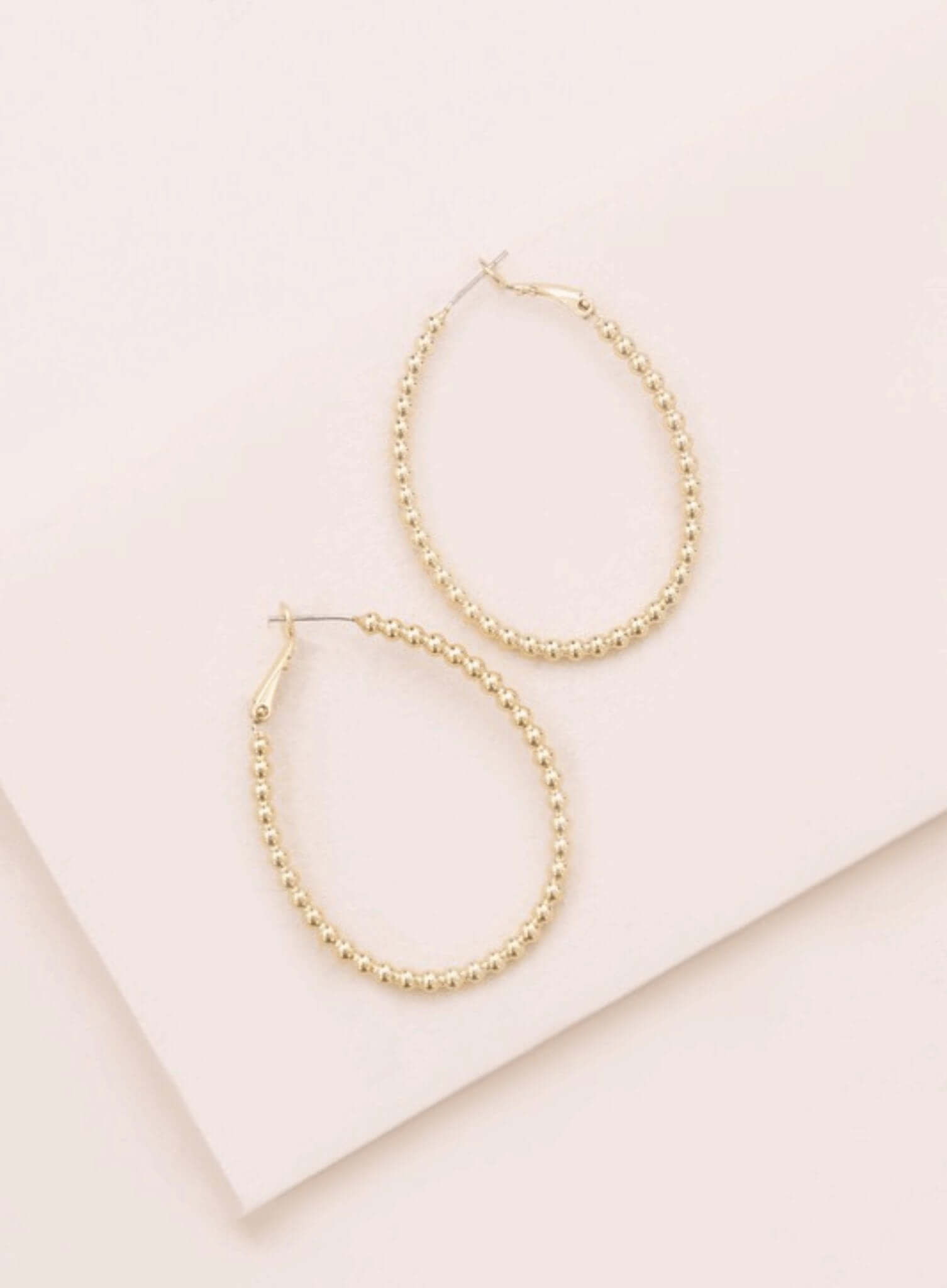 Beaded Oval Hoop Earrings - Rocca & Co