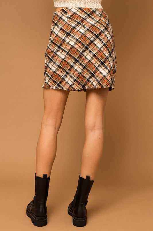 Bias Plaid Frayed Hem Mini Skirt - Rocca & Co