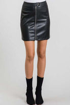Black Front Zipper Pleather Mini Skirt - Rocca & Co