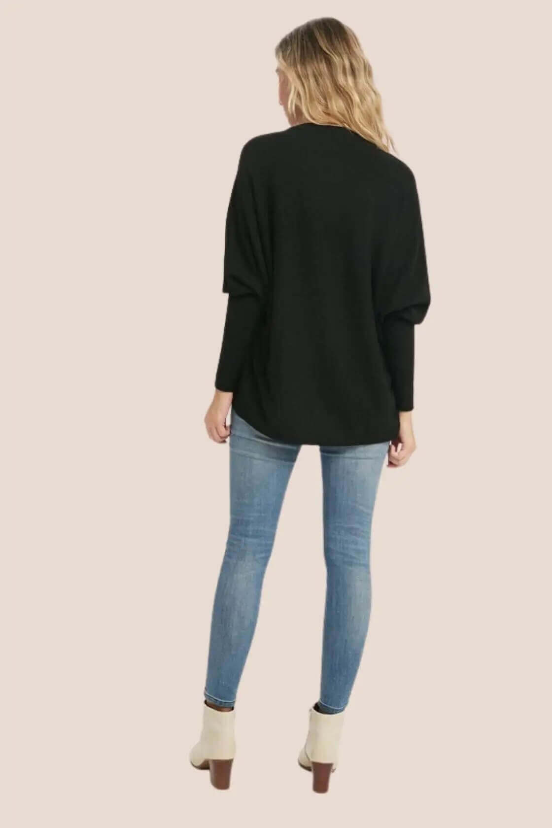 Black Pullover With Batwing Sleeves - Rocca & Co