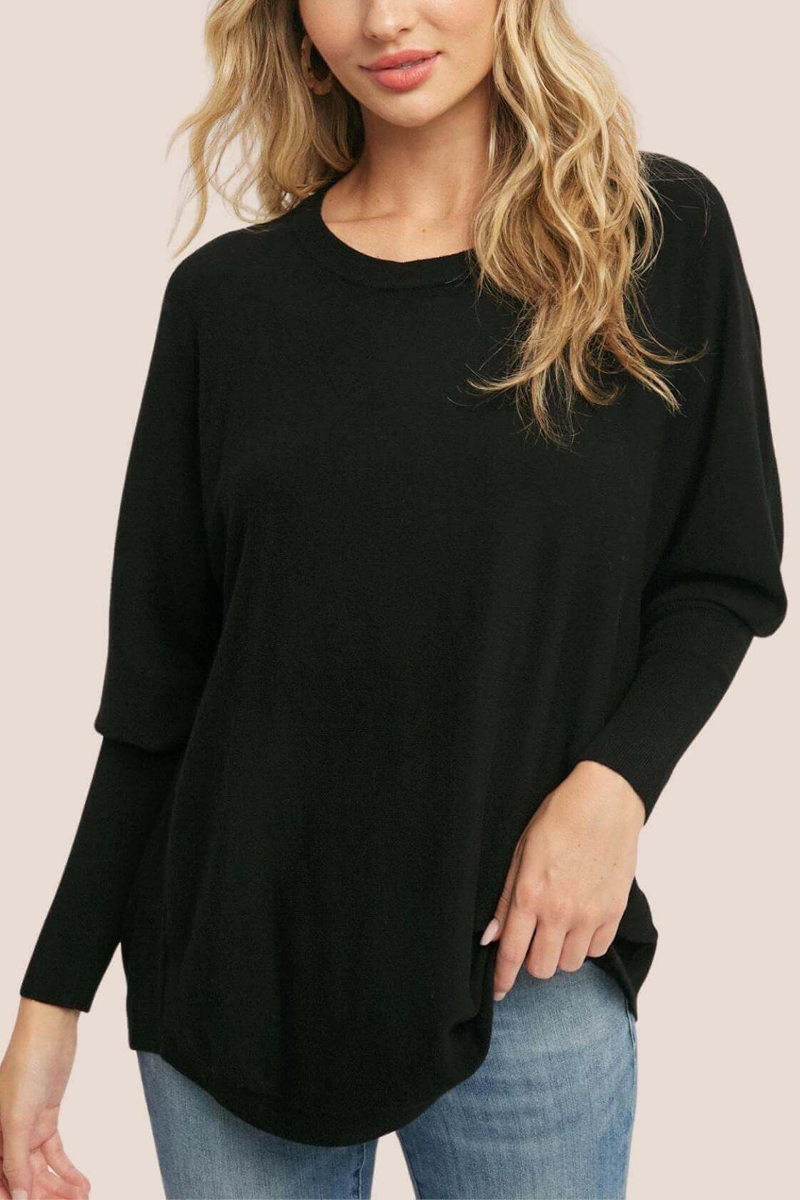 Black Pullover With Batwing Sleeves - Rocca & Co